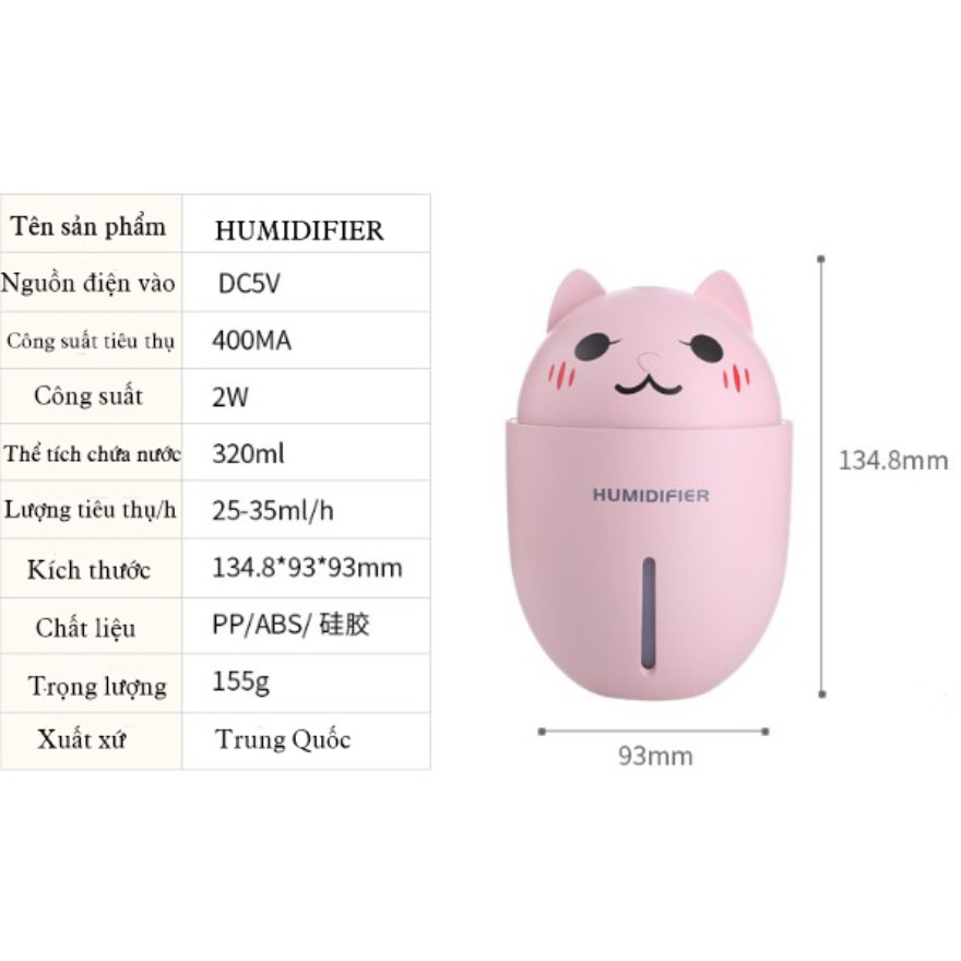 Máy phun sương HUMIDIFIER. Máy xông tinh dầu Kiz Mart. Tặng kèm đèn led usb và quạt mini usb, không gây tiếng ồn