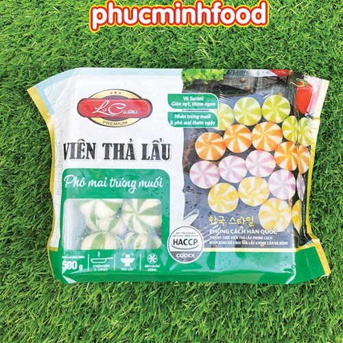 [10 Loại] Viên thả lẩu, bánh bao nhân trứng cá sọc surimi, nhím biển hàng Việt Nam (Phumark, Lacusina) gói 500g