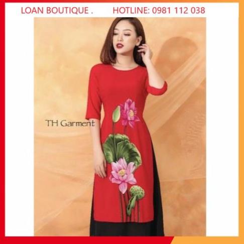 Aó dài trung niên_Sét áo dài cách tân 2 lớp liền váy chất lụa Hàn cao cấp