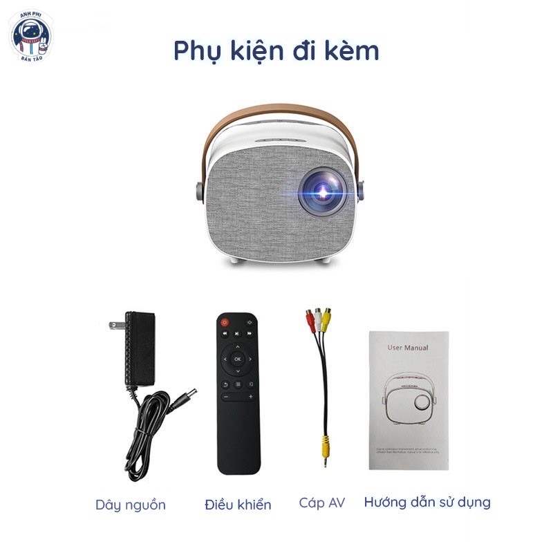 ]� Máy Chiếu Mini Moonie LED Projector Độ Phân Giải 1080p - Tặng kèm sticker trang tr