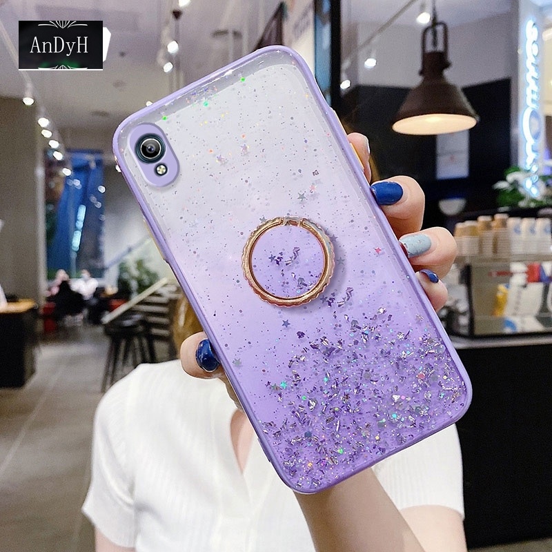 Ốp điện thoại họa tiết ngôi sao lấp lánh gắn nhẫn đỡ cho Vivo Y91C Y1S