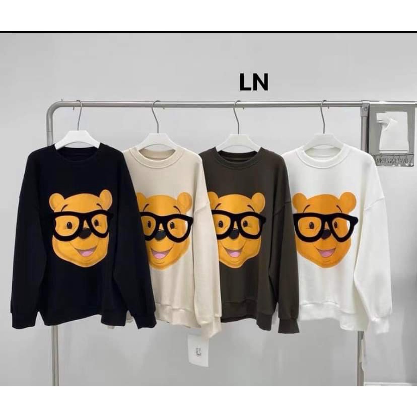 [ RẺ VÔ ĐỊCH ] Áo nỉ sweater,  gấu đeo kính nỉ nữ form rộng dài tay mặc siêu đẹp