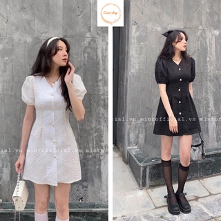 Váy khoét eo hở lưng tay bồng cổ V xiêu xinh