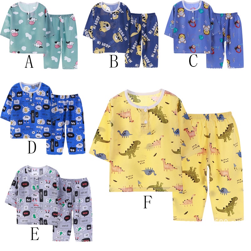 Bộ Đồ Ngủ Vải Cotton Họa Tiết Đáng Yêu Thời Trang Mùa Hè Cho Bé