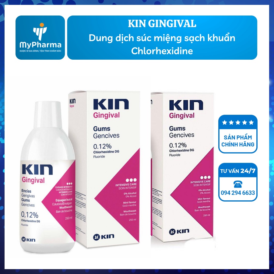 Nước súc miệng KIN GINGIVAL - hỗ trợ trường hợp viêm nướu, nha chu, chai 250ml nhập khẩu từ Tây Ban Nha