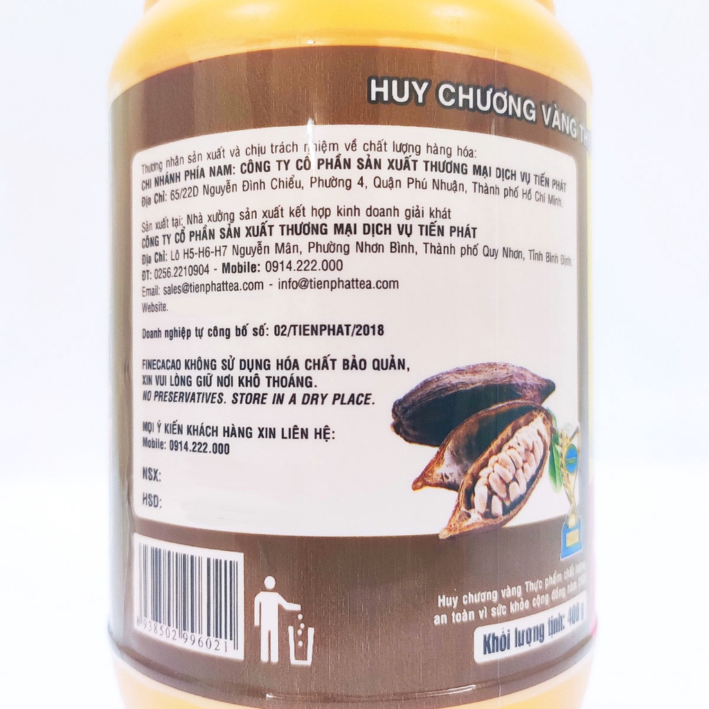 Bột Fine Cacao 400G TIẾN PHÁT Bổ Dưỡng Nguyên Chất 100% Tốt Cho Sức Khỏe Vị Thơm Ngon