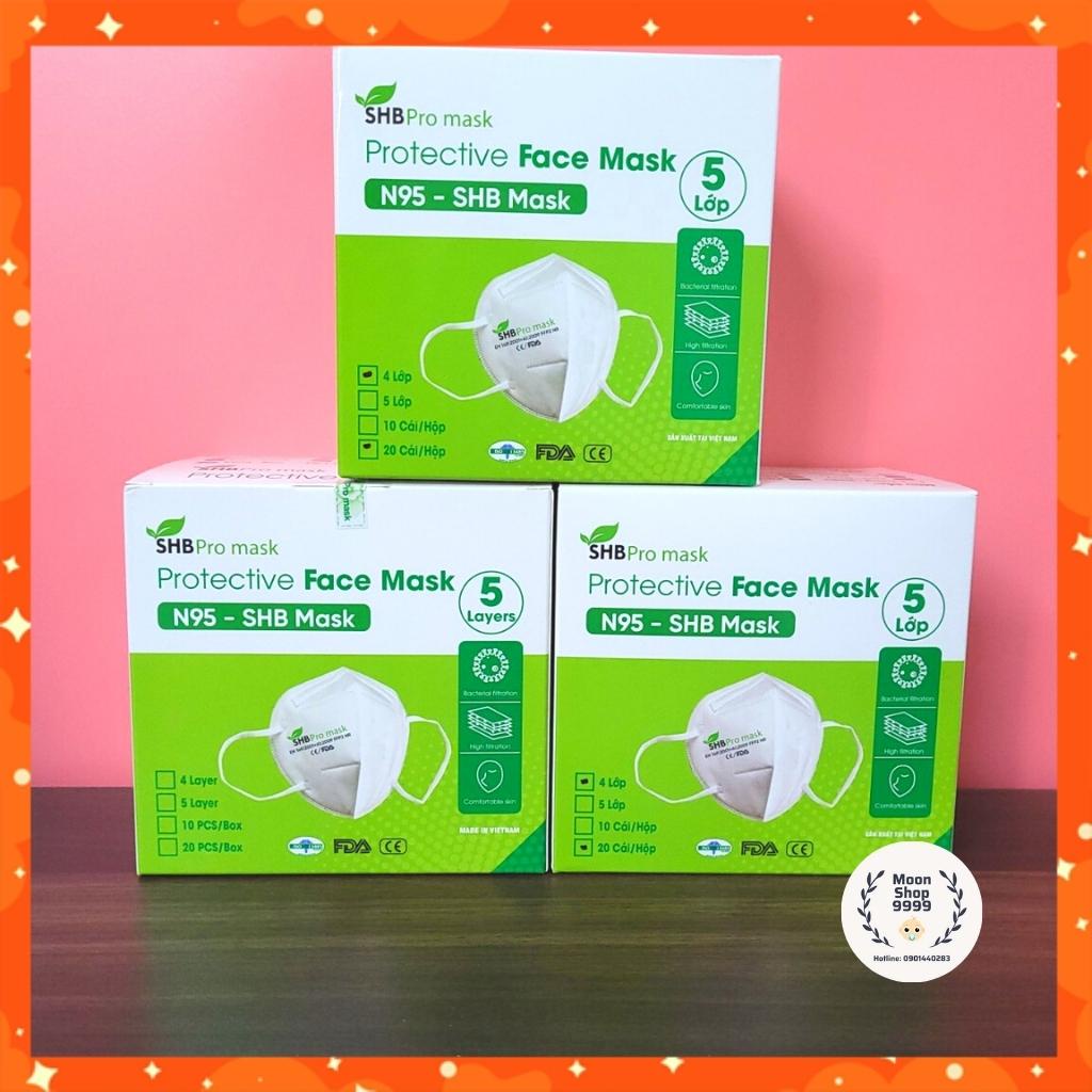 Khẩu trang N95, khẩu trang y tế kháng khuẩn, không van, SHB pro mask, màu trắng, chống nắng, lọc bụi mịn - Hàng cao cấp