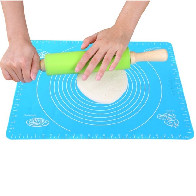 bộ cán lăn bột silicon +Tấm lót nhào bột silicone/thảm nhào bột chống dính 50x40cm
