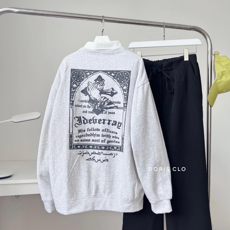 Áo Sweater In Chữ Thái Màu Xám-Áo Nỉ cổ Tròn From Rộng Unisex Mặc Đơn Đôi Nhóm Chất Nỉ Dày Dặn