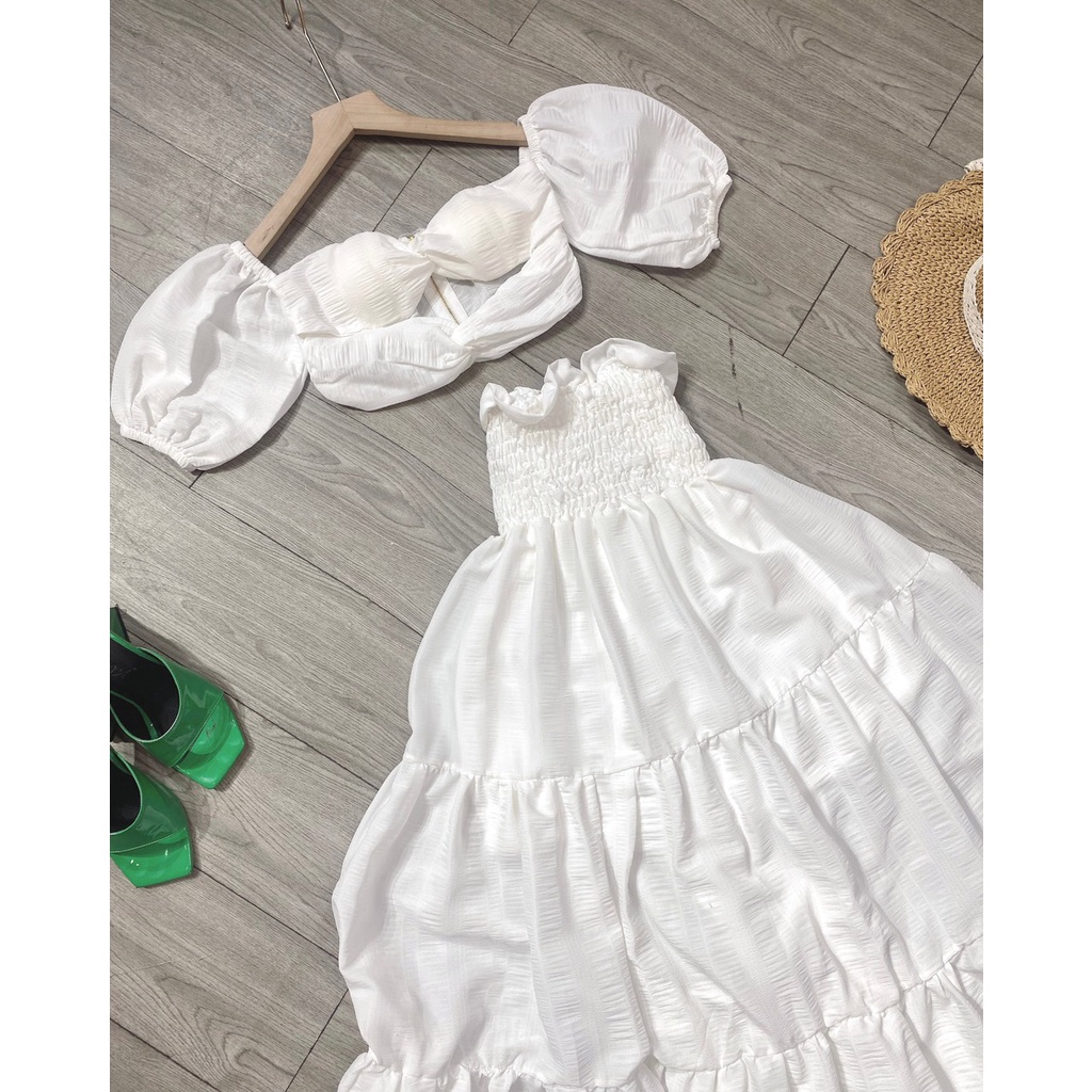Set maxi trắng đi biển dáng xinh , chụp hình sống ảo phong cash Xuka Dress