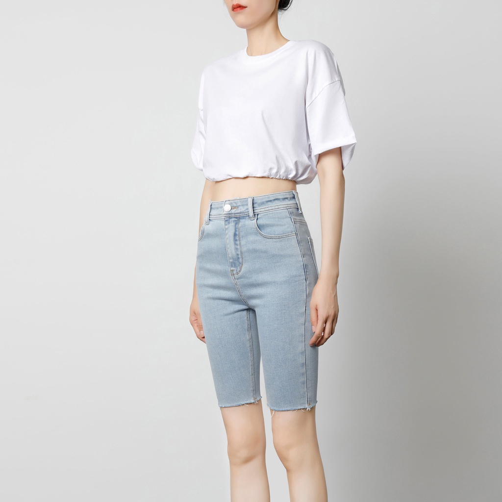 Quần short jean nữ lưng cao ôm cắt lai cá tính phong cách Hàn Quốc M Fashion SN05