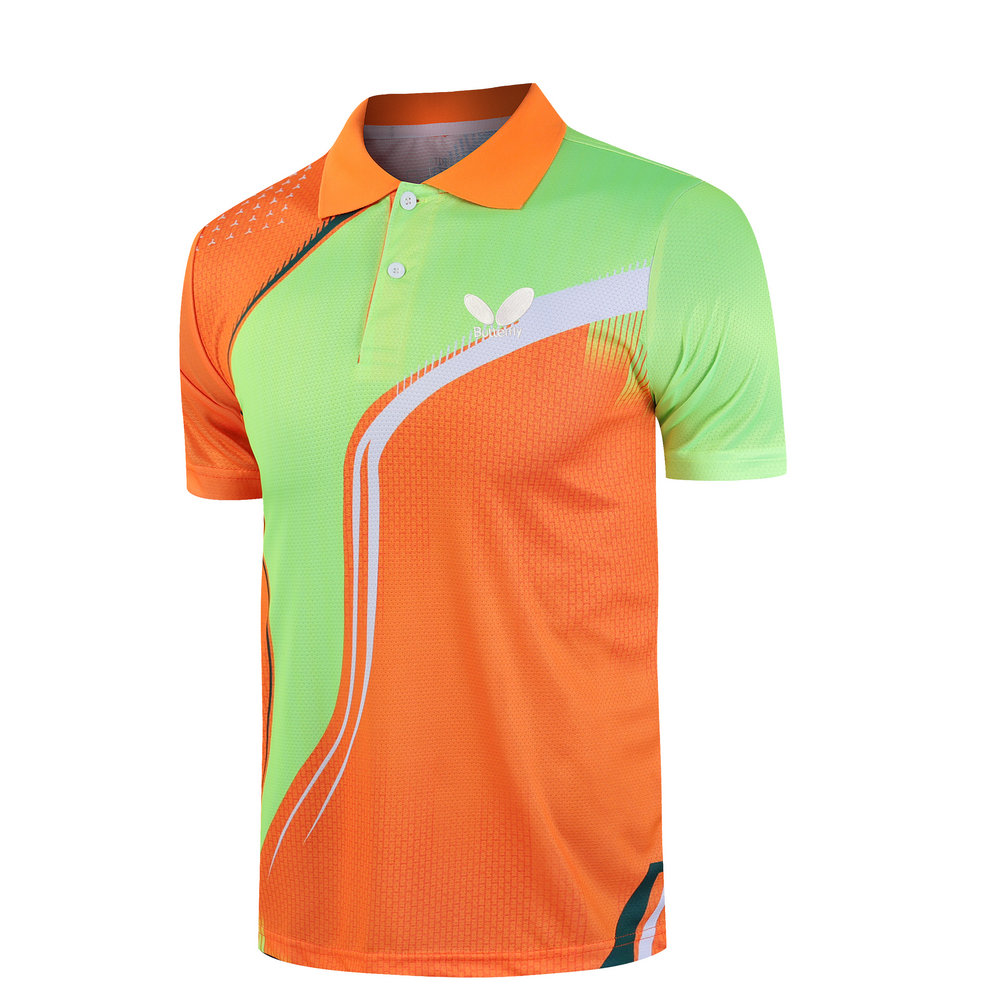 2021 New Butterfly Men and Women PingPong T-Shirt Orange Green Shirt Table Tennis Badminton Quick Dry Orange Green Shirt