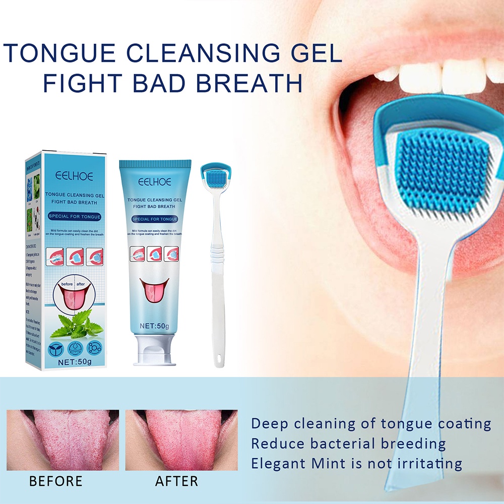 Bộ Gel Và Dụng Cụ Làm Sạch Lưỡi Eelhoe Làm Sạch Lỗ Chân Lông Giữ Làm Sạch Không Khí, Cây cạo lưỡi, vệ sinh lưỡi  bằng nhựa,Dụng cụ cạo lưỡi ,Bộ Gel Làm Sạch Lưỡi 50g Kèm Cọ Silicone Làm Sạch Lưỡi