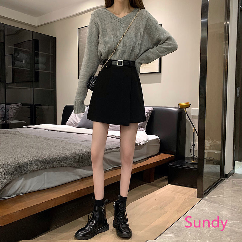 Chân váy vải len dáng chữ A lưng cao phong cách thời trang thu đông cho phái nữ