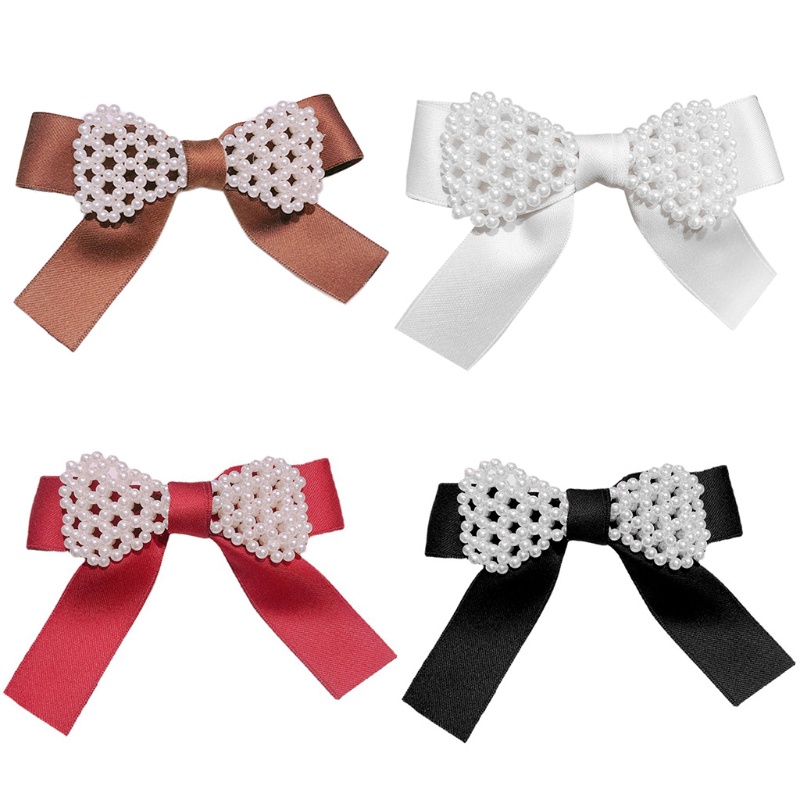 Kẹp Tóc Hình Nơ Đính Ngọc Trai Giả Phong Cách Vintage Dành Cho Nữ