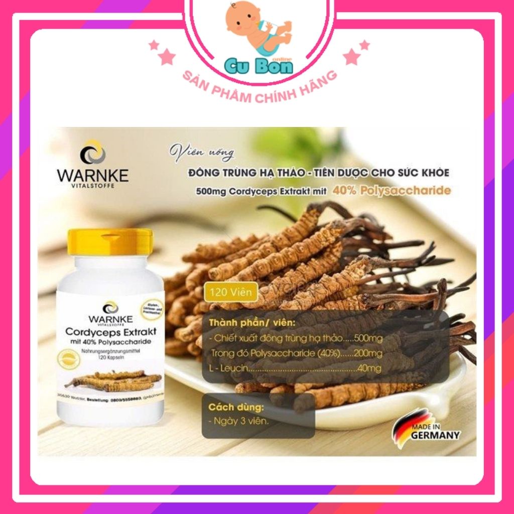 Đông trùng hạ thảo Warnke Đức 120 viên giúp ngăn ngừa lão hóa, tăng miễn dịch cho cơ thể, bồi bổ sức khỏe toàn diện