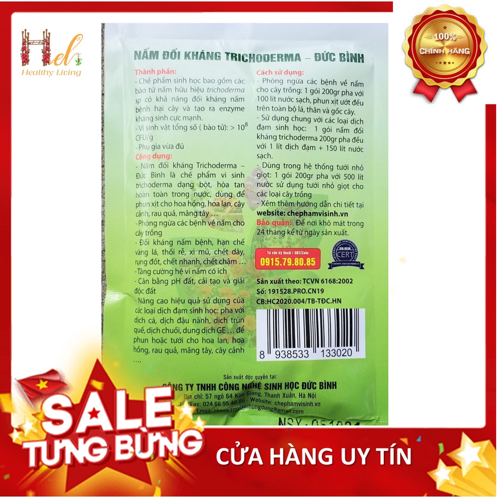 Chế Phẩm Men Vi Sinh Nấm Đối Kháng Trichoderma - Đức Bình - Tưới Hoặc Phun Xịt Cho Hoa Hồng, Hoa Lan, Cây Cảnh 200gr