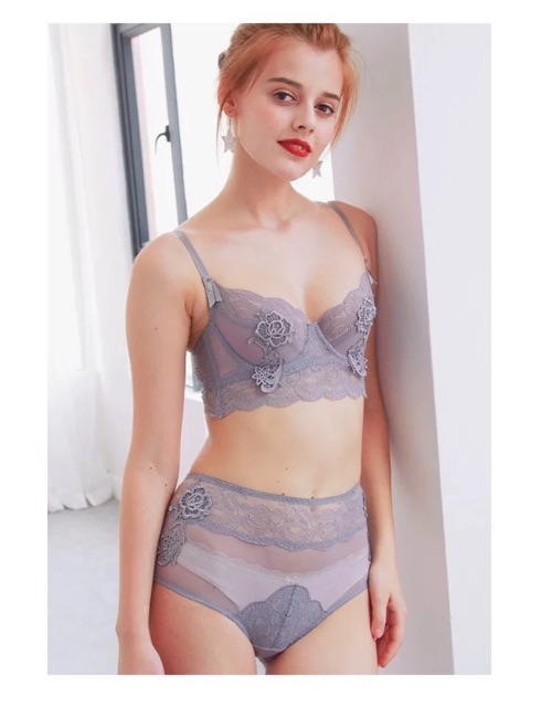 Bộ Đồ Lót Không Đệm Có Gọng Ren Hoa Quyến Rũ Mới S053