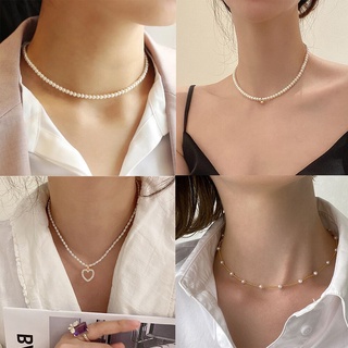 Vòng cổ choker mặt trái tim rỗng đính hạt ngọc trai thời trang cho nữ