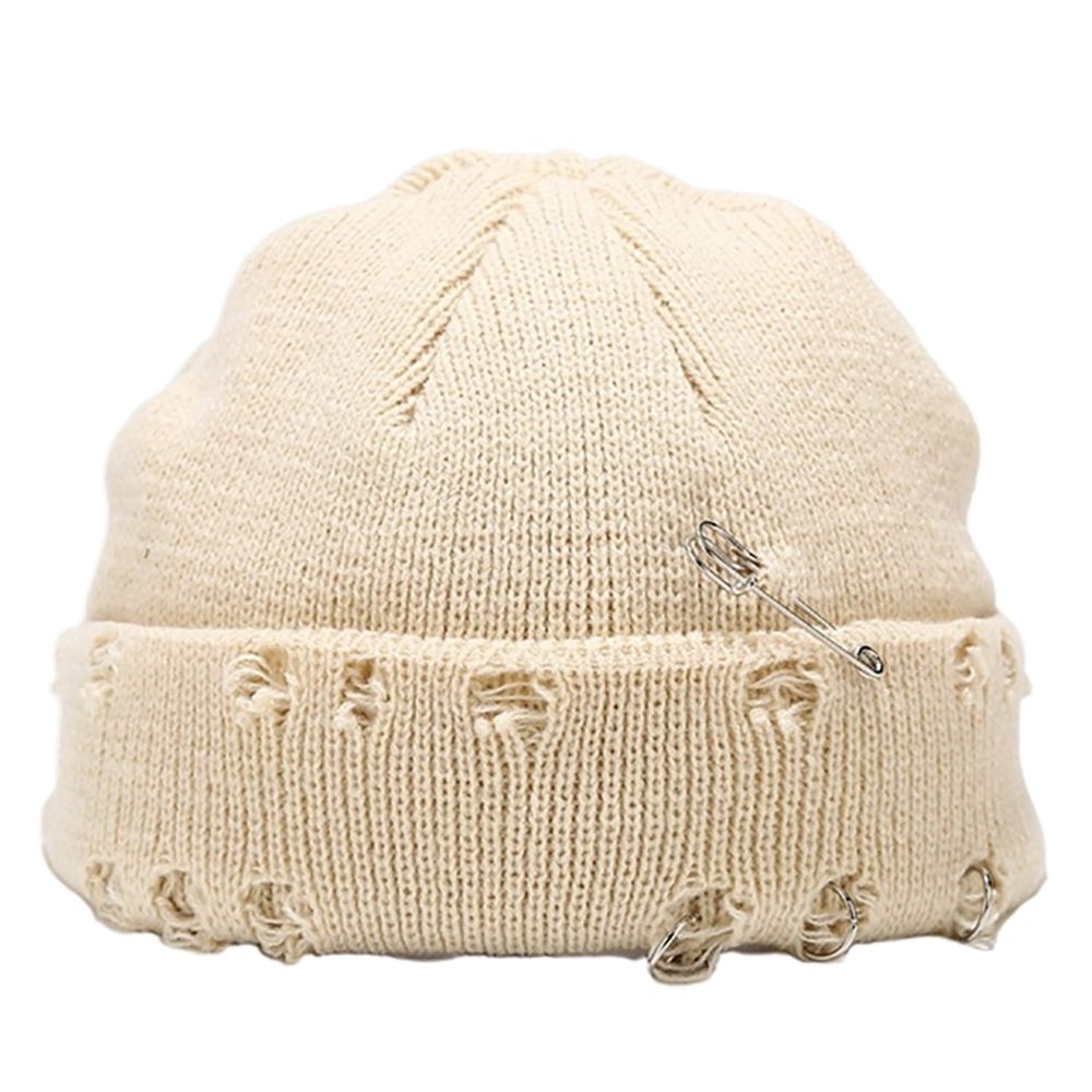 Mũ beanie dệt kim co giãn màu trơn có ghim cài kiểu vintage dễ thương thời trang