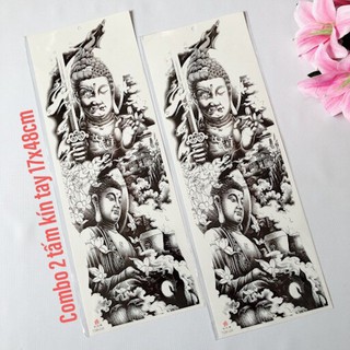 Combo 2 tấm hình xăm dán phật quỉ kín tay trắng đen 17x48cm- tặng bắp tay mini