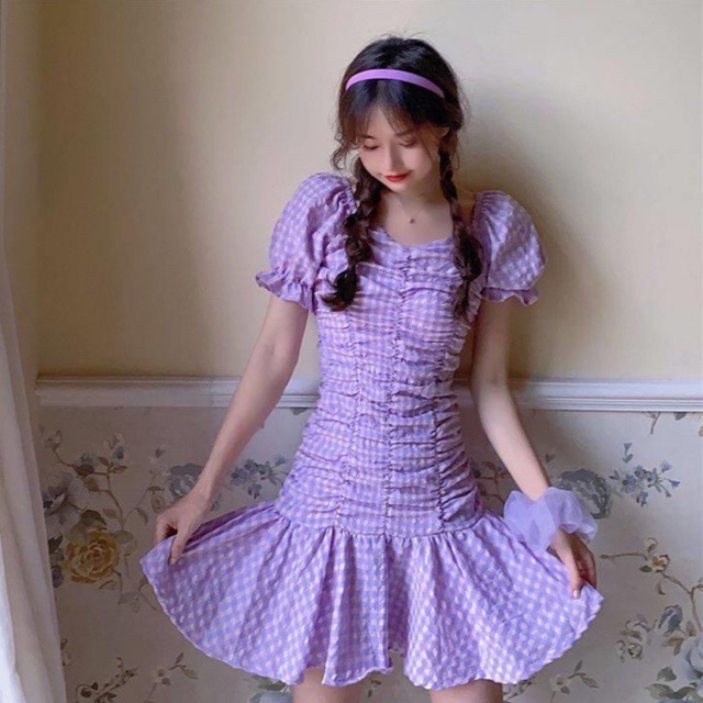 Đầm caro tím đuôi cá