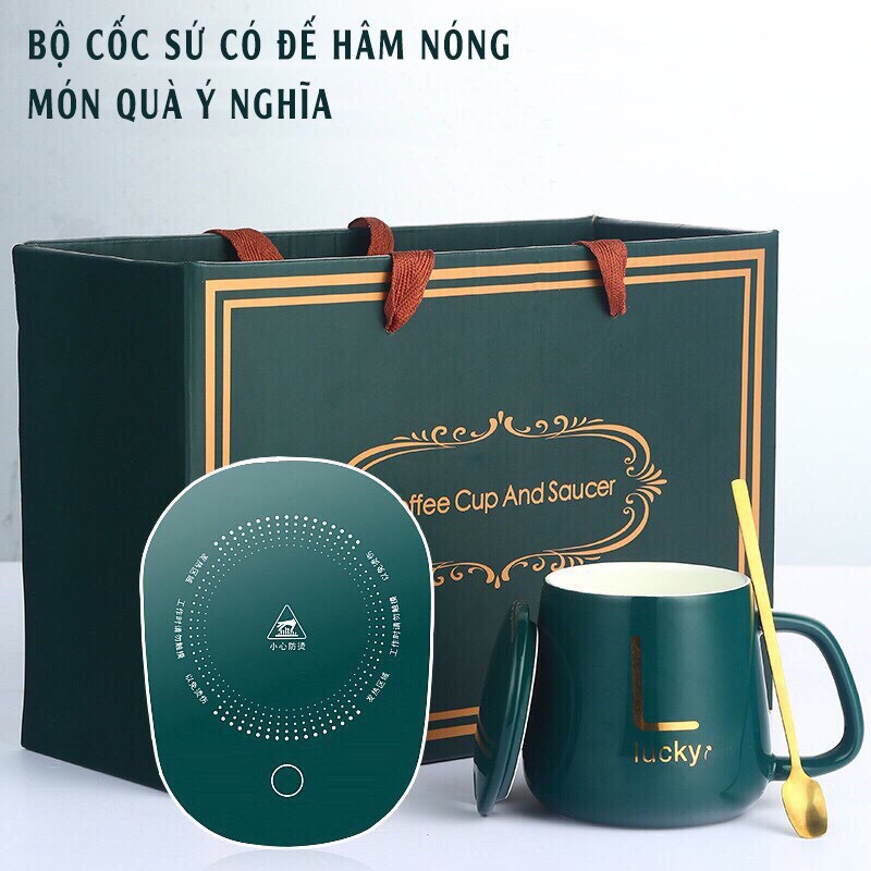 Bộ Cốc Uống Cafe Uống Trà Kèm Đế Hâm Nóng Tặng Kèm Thìa Mạ Vàng