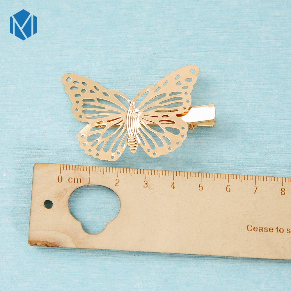 Kẹp Tóc Hình Bướm 3D Bằng Kim Loại Mạ Vàng Phong Cách Vintage Dễ Thương Cho Nữ