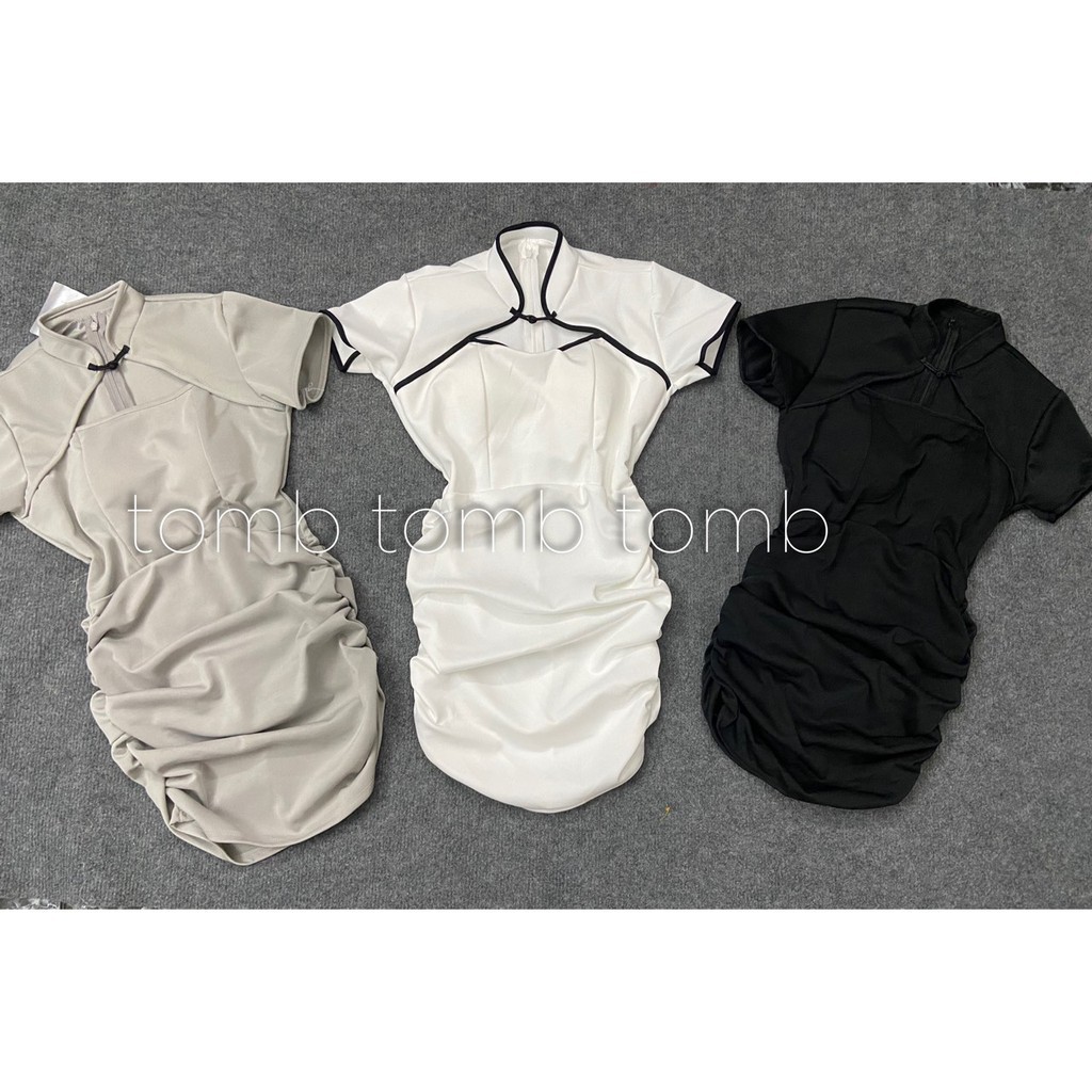 Váy đầm nữ body cổ tàu cài nút khoét ngực chất umi mềm mịn co dãn kèm mút ngực có nhiều mau để lựa chọn | BigBuy360 - bigbuy360.vn