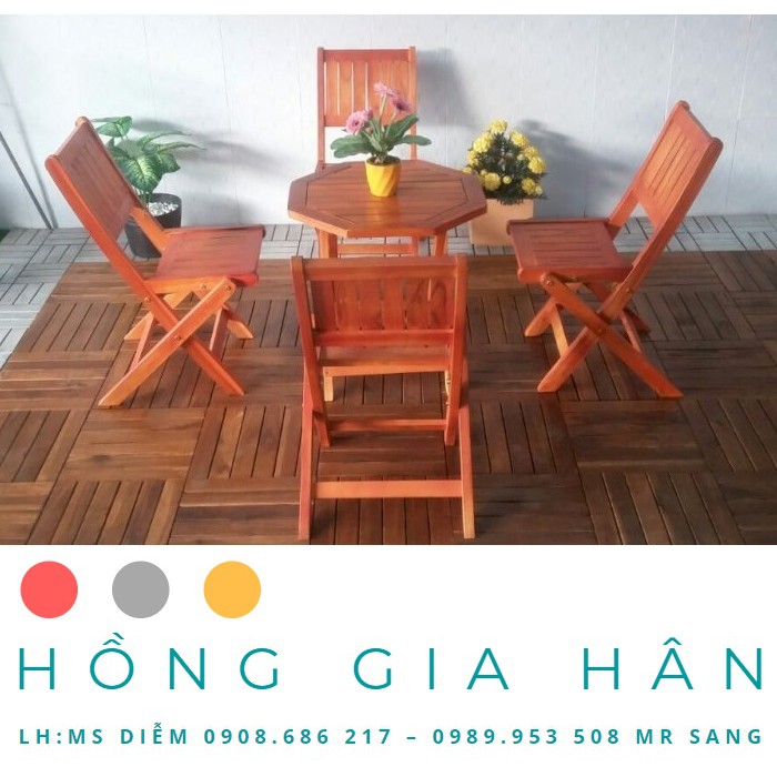 Bàn Ghế Gỗ Xếp Gọn Bàn Lục Giác HGH