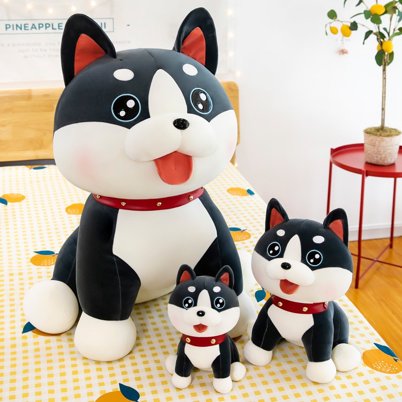 Gấu bông chó Husky dáng ngồi đeo vòng cổ đính đá kích thước 45-55cm NEOCI