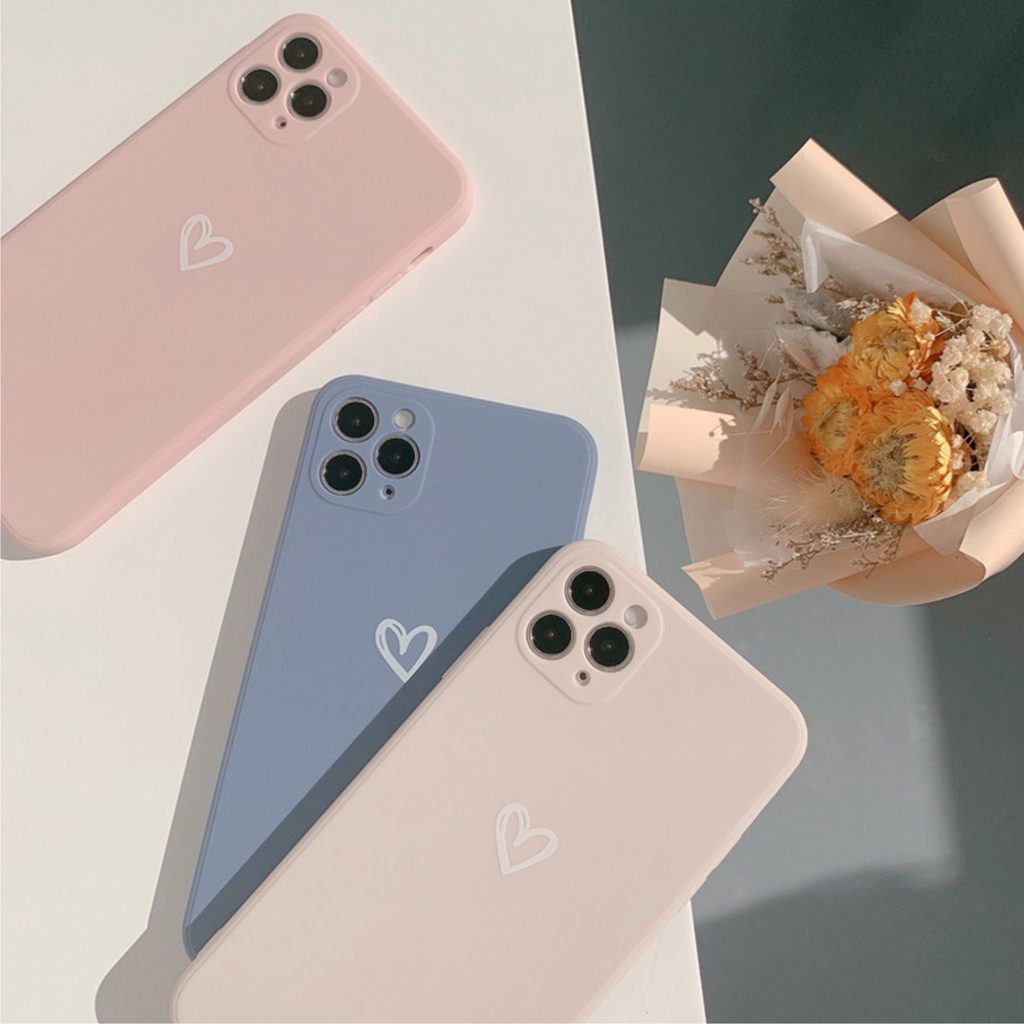 Ốp Lưng Silicon Màu Bảo Vệ Camera Heart - E078