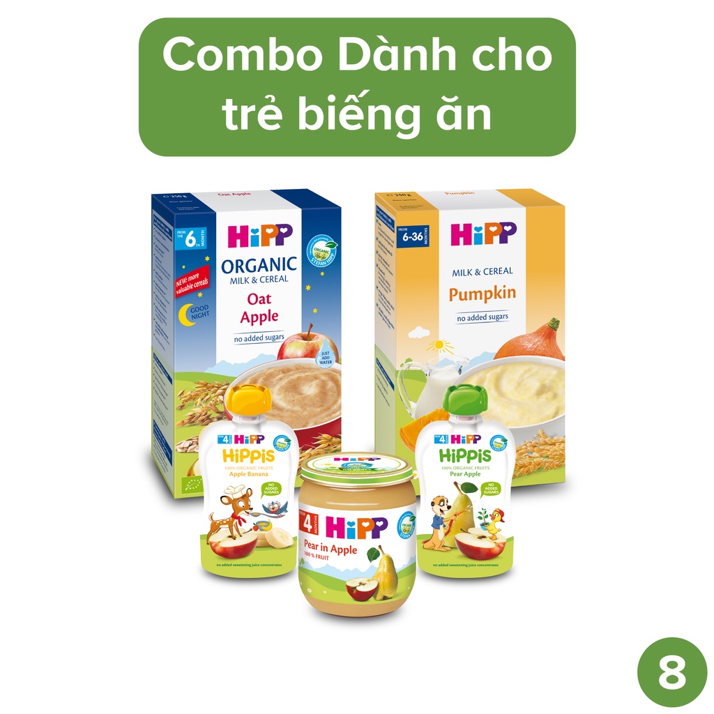 Combo ăn dặm HiPP Organic số 8: Dành cho trẻ biếng ăn - Nhập khẩu châu Âu