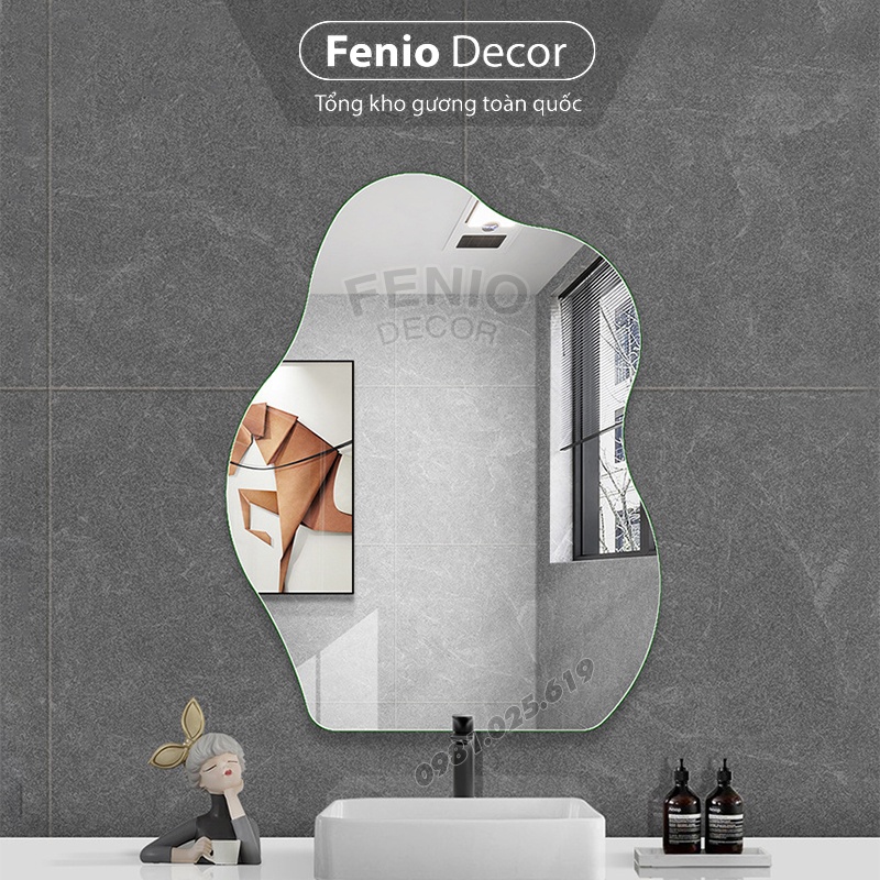 Gương decor treo tường gương nghệ thuật hình hạt đậu có đèn led trang trí phòng khách, phòng ngủ, bàn trang điểm