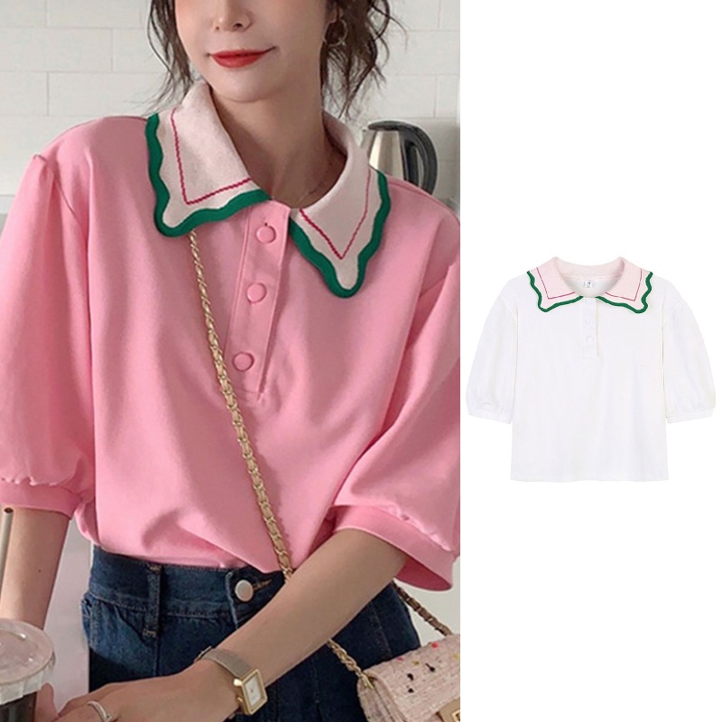 Áo Croptop Tay Lỡ Dáng Rộng Cài Nút Màu Sắc Ngọt Ngào Xinh Xắn Cho Nữ