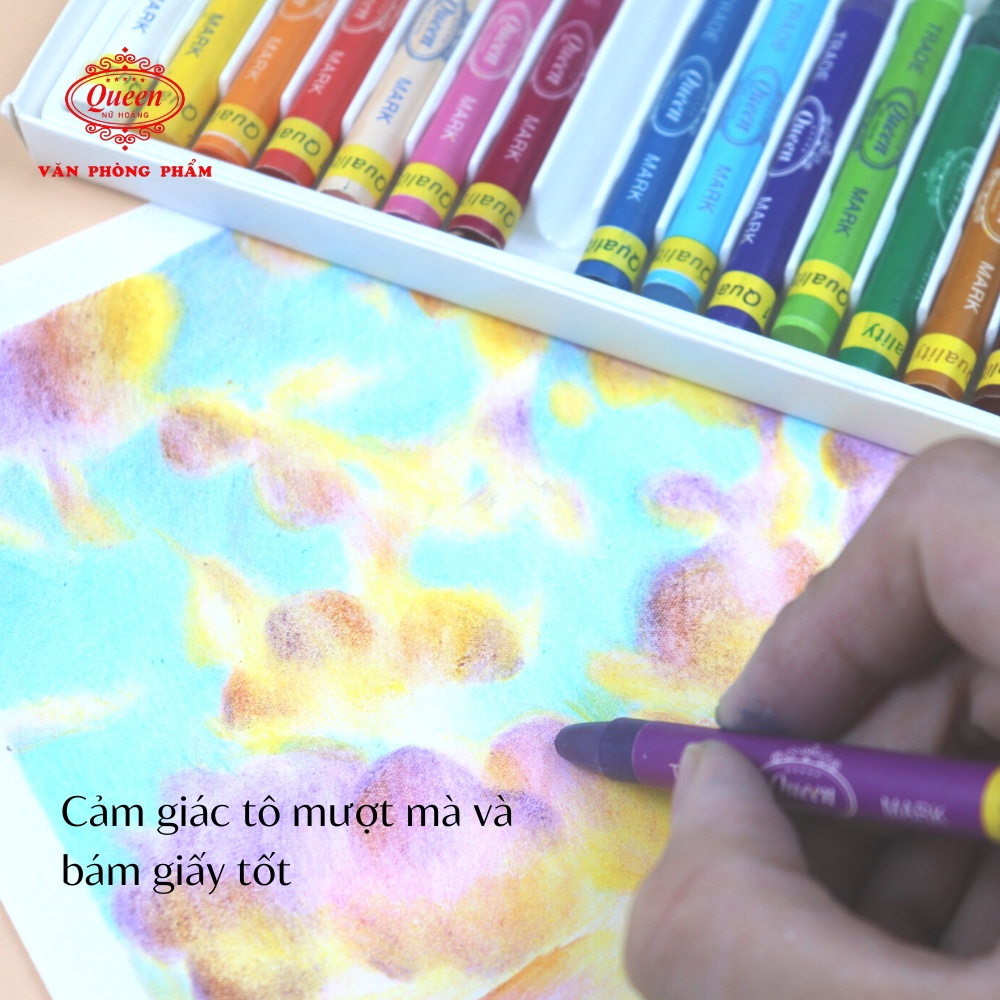 Bút sáp màu Queen  - Hộp giấy 12 màu/18 màu - Chính Hãng - Tặng Sticker Hoạt Hình & Giấy Tô Màu