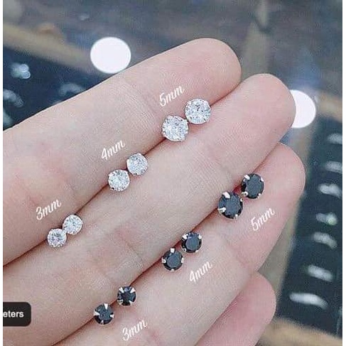 NỤ TAI BẠC NAM NỮ ĐÁ ĐEN CỠ 2MM 3MM 4MM 5MM 6MM ( 1 CHIẾC )