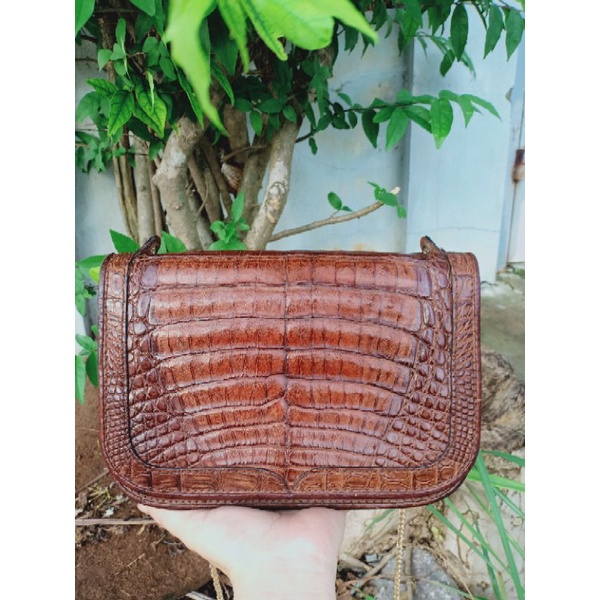 Túi đeo chéo cá sấu caiman thật