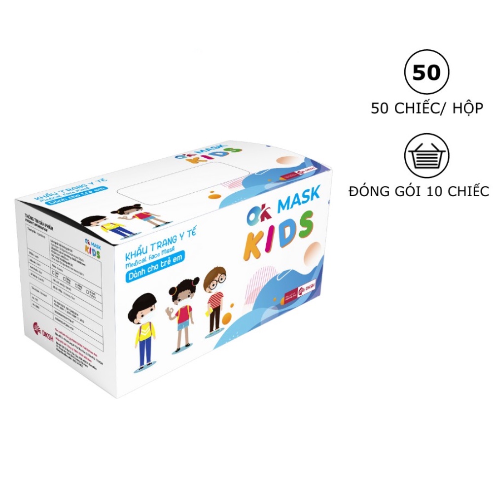 Hộp Khẩu Trang Y Tế Cao Cấp Kháng Khuẩn Ok Mask Màu Trắng Dành Cho Bé, Chất Liệu Mềm Mại, Không Gây Kích Ứng