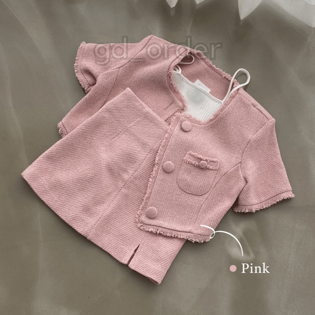 B40|Set bộ công sở sang trọng thanh lịch hàn quốc áo croptop cổ tròn kèm chân váy ngắn gd_order