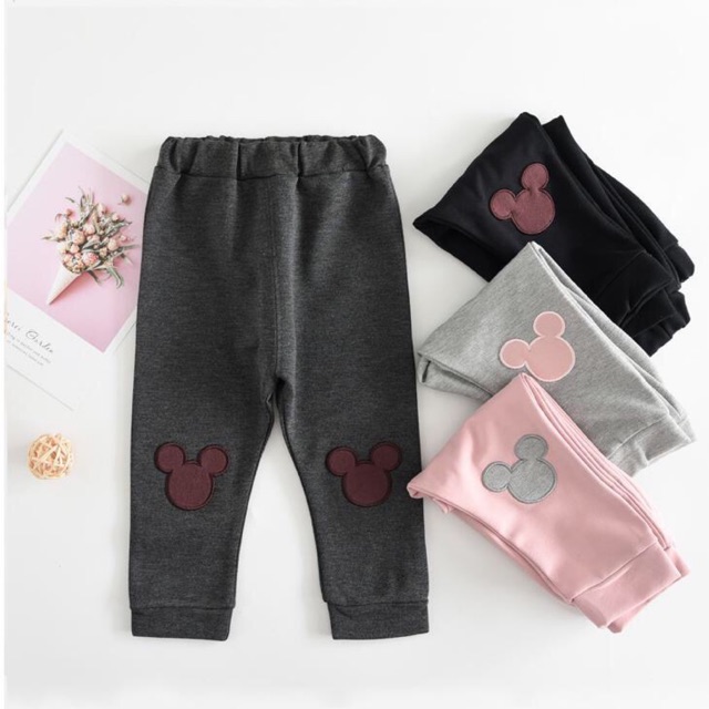 Quần legging đáp gối mickey cho bé gái từ 1 tuổi đến 5 tuổi