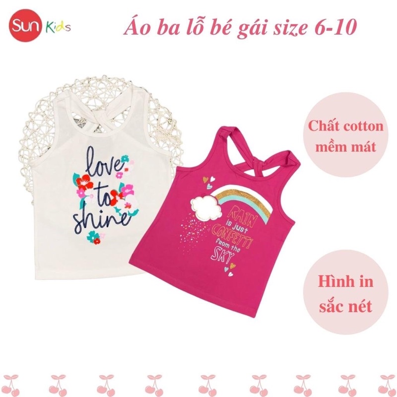 Áo thun bé gái, áo phông bé gái dáng ba lỗ, chất cotton, nhiều màu, size 6-10 - SUNKIDS1