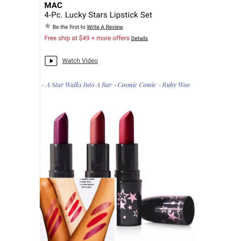 Set 3 son Mac mini kèm túi 4pc Lucky Stars Lipstick Set