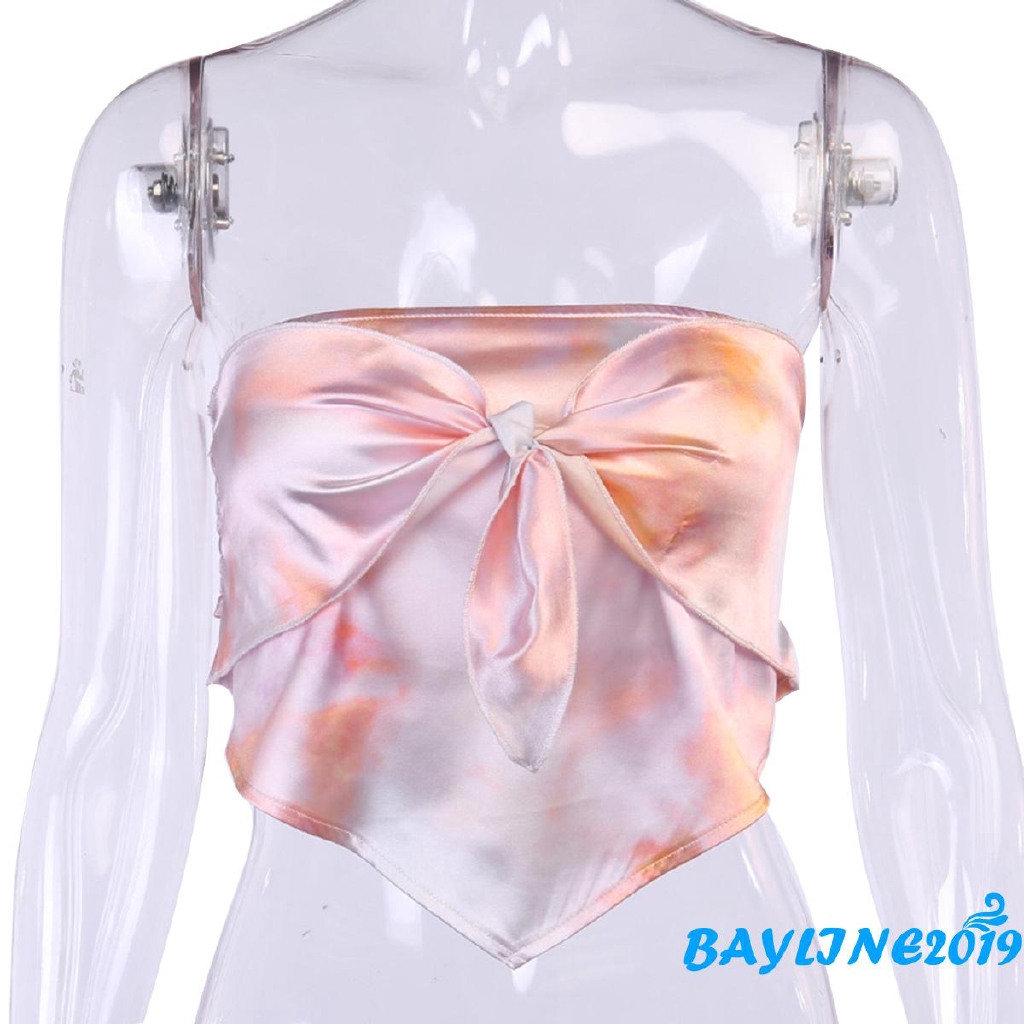 Áo kiểu không dây dáng ngắn hở lưng in họa tiết độc đáo thời trang mùa hè quyến rũ cho nữ