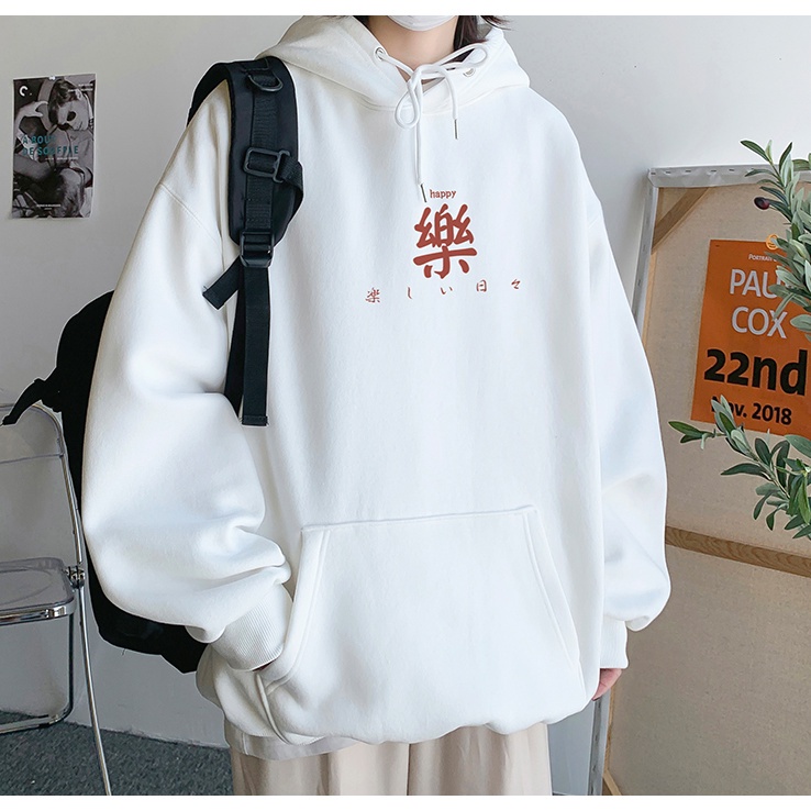 Áo khoác hoodie có mũ trùm đầu in chữ Trung Quốc dáng rộng thời trang cá tính M-3XL