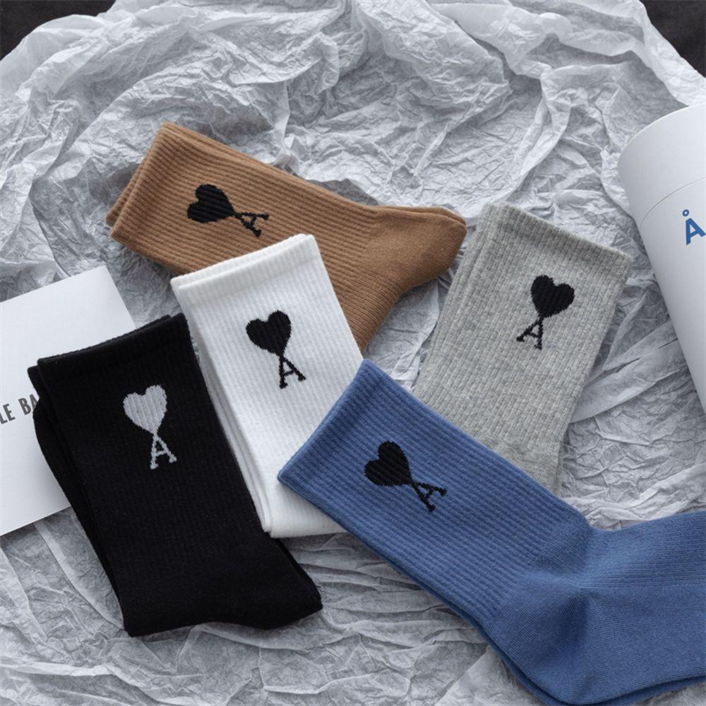 PRESTON Đôi Vớ Cotton Thêu Hình Trái Tim Thấm Hút Mồ Hôi Dành Cho Nữ