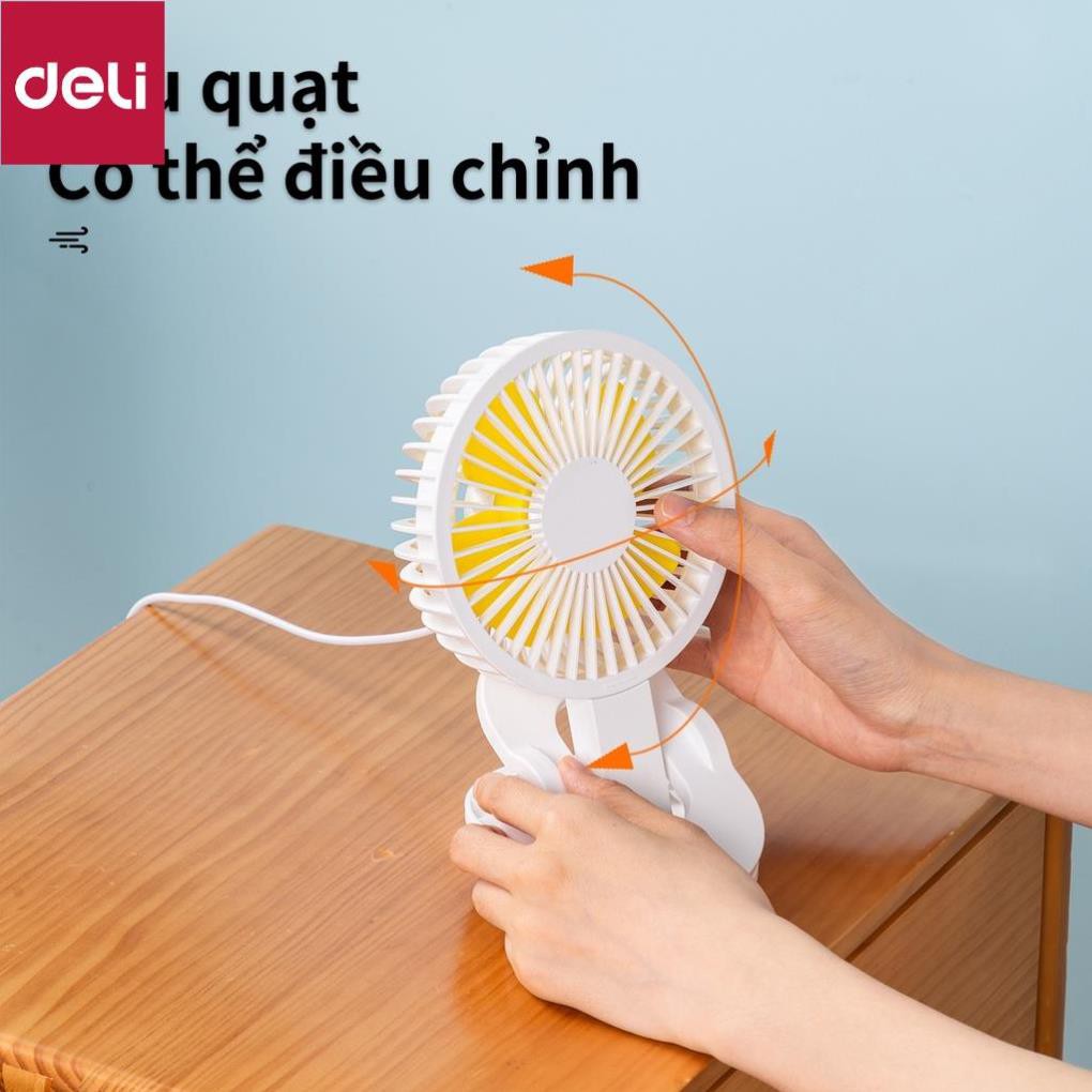 Quạt kẹp để bàn làm việc Deli - dùng USB - Có thể tháo rời- Trắng/ Xanh - 85810 [Deli]