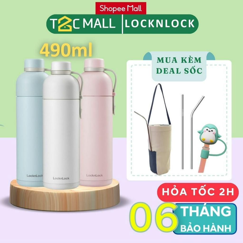 Bình giữ nhiệt LocknLock có quai xách, miệng rộng có thể cho đá Belt Bottle LHC4267 490ml - T2CMall