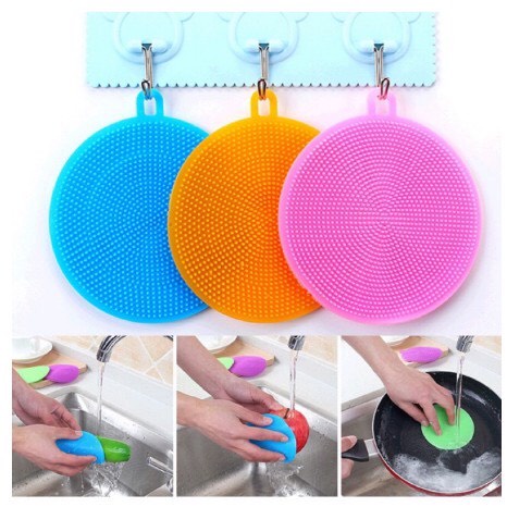 Miếng cọ rửa chén bát silicon tiện dụng - Miếng rửa chén silicon có quai treo thông minh