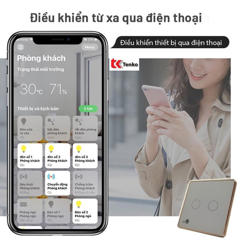 Công Tắc Cảm Ứng Thông Minh 1,2,3,4 - Kết nối WiFi- Mặt Kính,Viền Vàng ONMI Chính Hãng, BH 1 đổi 1. 2 màu Đen/Trắng